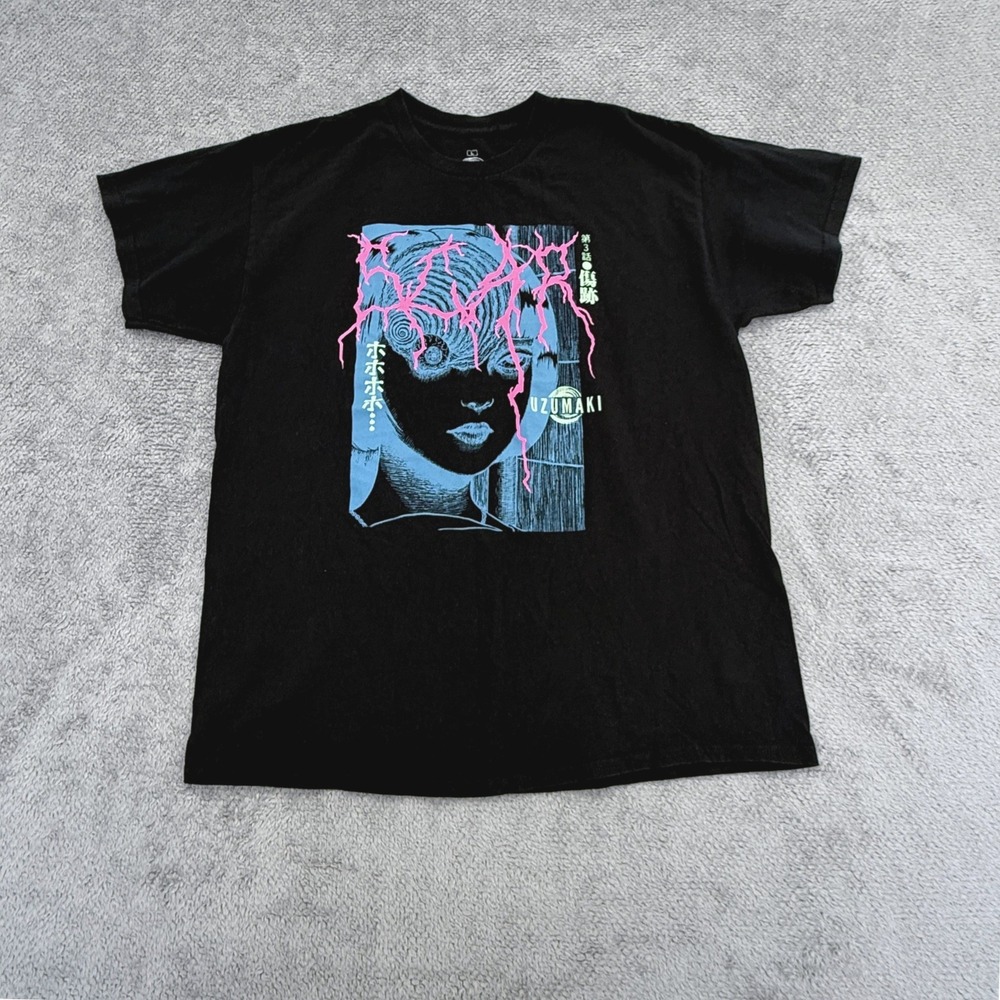 Junji Ito Uzumaki T-Shirt Mens L Black Anime Manga Graphic Tee Short Sleeve